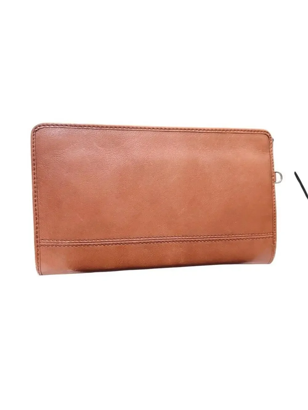 (RB) Banana Republic Parkside Wallet Cognac Leather Clutch Bag Gold Hardware Zip